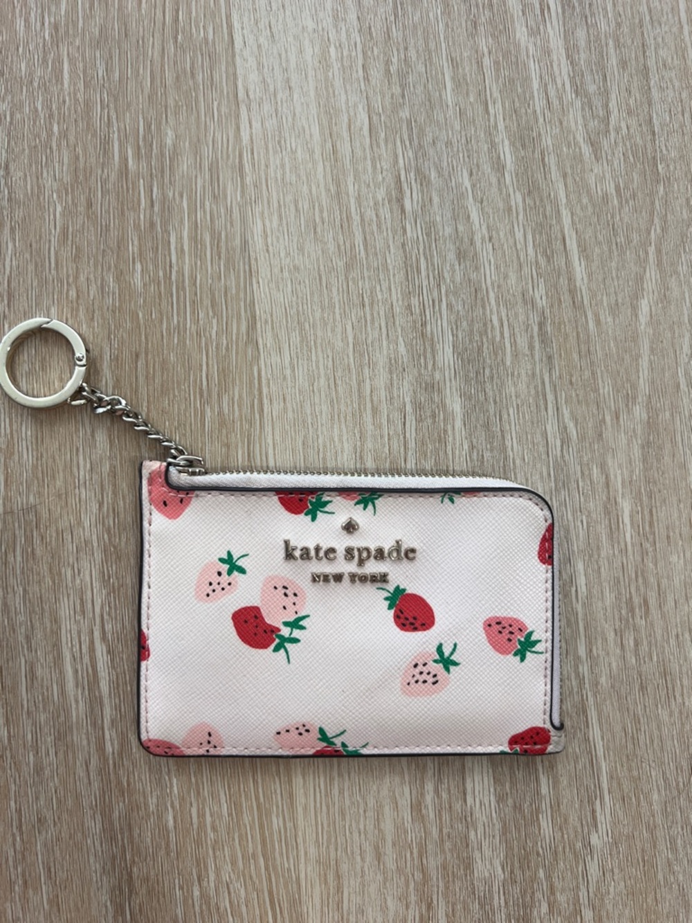 kate spade pale pink strawberry cardholder with keyring